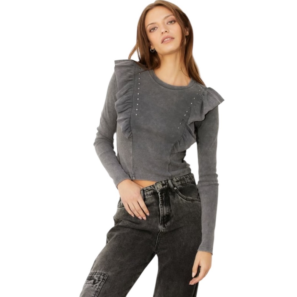 Americanino Long Sleeve Ruffled & Stud Detailed Top